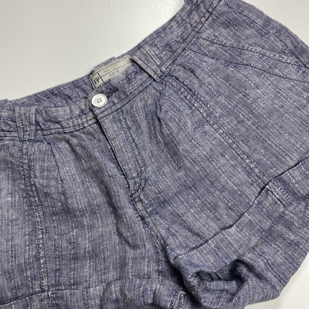 Free People 100% Linen Shorts Size 4 Blue Cuffed Camp Pocket Resort Vacay Ready
